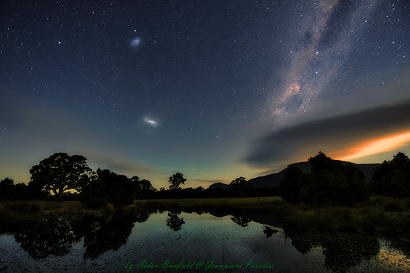 Magellanic Clouds and Milky Way refected in Redmand Bluff Wetlands mid Aug21 at Grampians Paradise