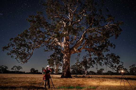 Moonlight Gumtree Aidan Banfield (pictured) works on a night timelapse Photo by Michael Uthe Dec21